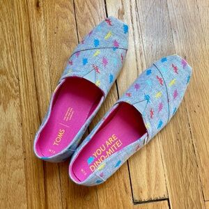 Toms Classic Drizzle Grey Chambray Neon Dino Shoes.
